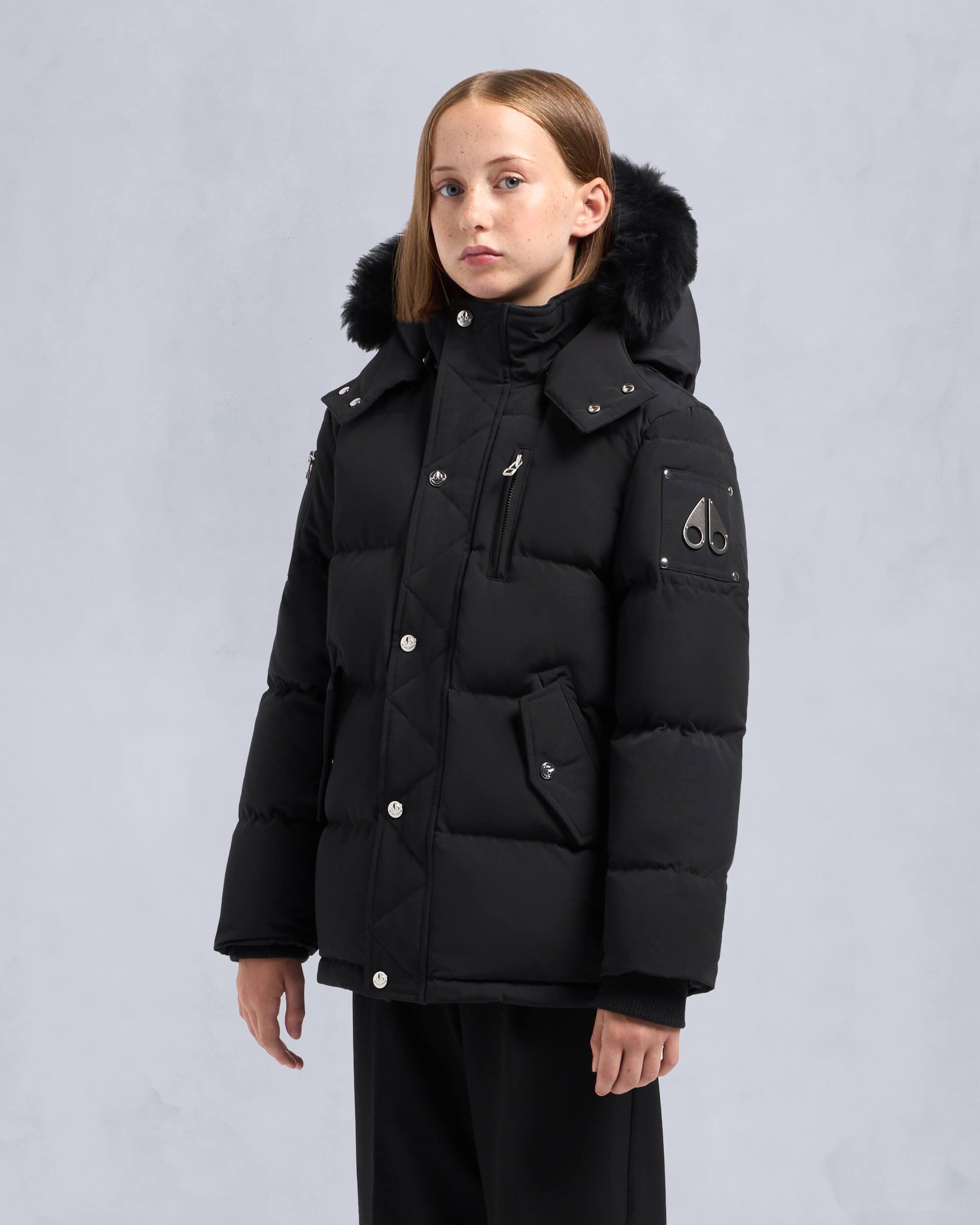 KIDS UNISEX ORIGINAL SHEARLING TRIM 3Q JACKET-BLACK/BLACK - Image 2