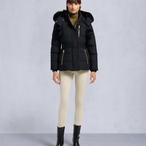 GOLD SERIES NYLUXE CAMBRIA SHEARLING TRIM JACKET-BLACK/BLACK