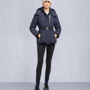 GOLD SERIES NYLUXE CAMBRIA SHEARLING TRIM JACKET-NAVY/BLACK