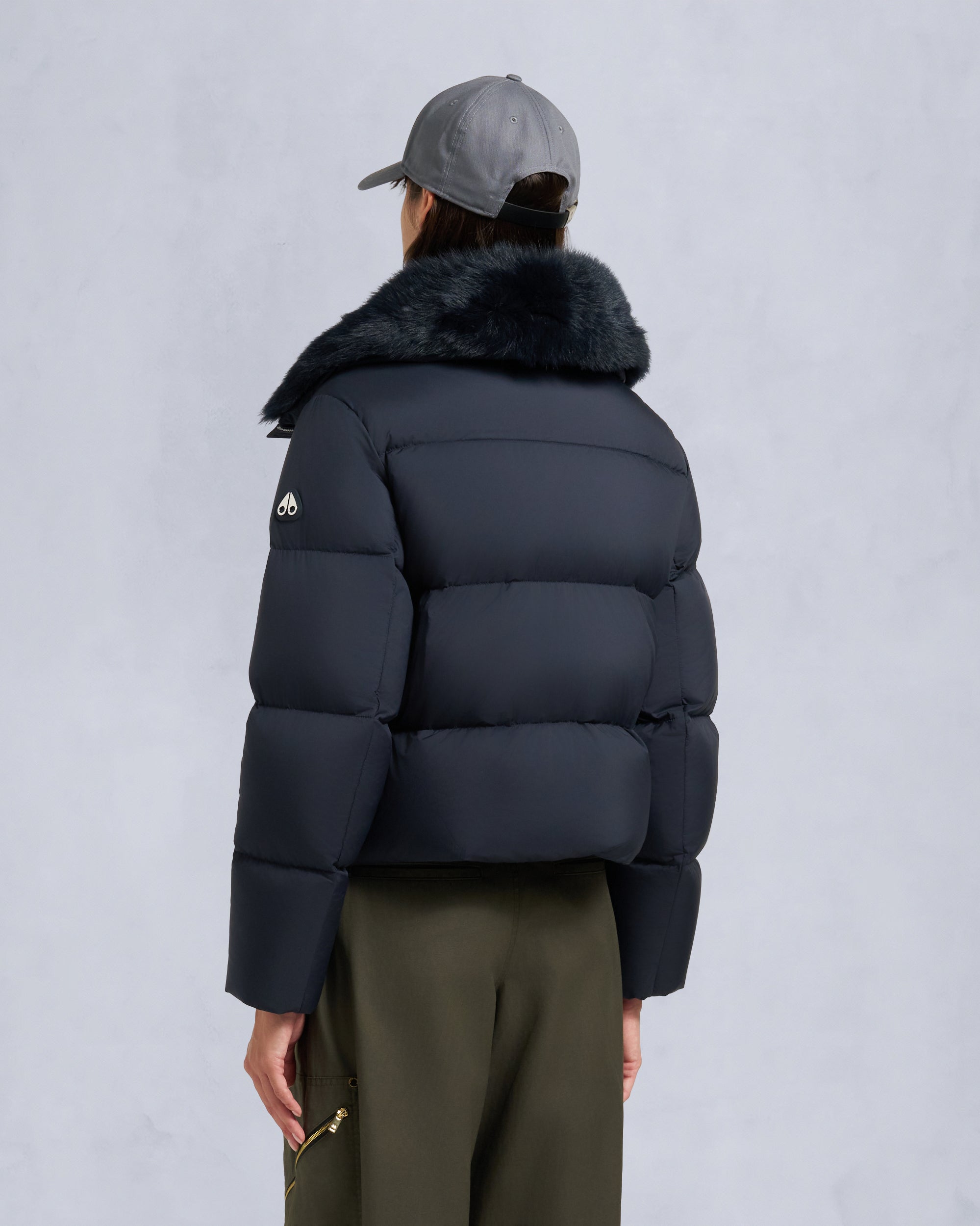 BELLE DUNE SHORT SHEARLING TRIM PUFFER-NAVY - Image 3