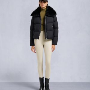 BELLE DUNE SHORT SHEARLING TRIM PUFFER-BLACK/BLACK
