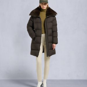 BELLE DUNE LONG SHEARLING TRIM PUFFER-ESPRESSO
