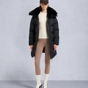 BELLE DUNE LONG SHEARLING TRIM PUFFER-BLACK/BLACK