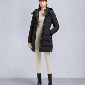GOLD SERIES NYLUXE WATERSHED SHEARLING TRIM PARKA-BLACK/BLACK