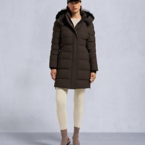 NYLUXE WATERSHED SHEARLING TRIM PARKA-ESPRESSO/BLACK
