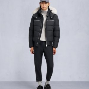 CLOUD SHEARLING TRIM BOMBER JACKET-BLACK/NATURAL