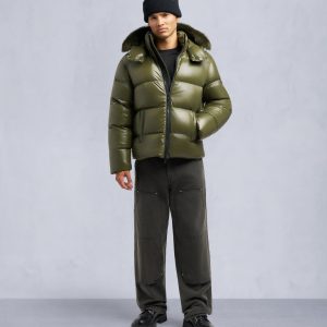 KINGS PUFFER SHEARLING TRIM JACKET-MOSS