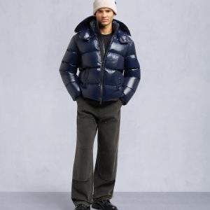 KINGS PUFFER SHEARLING TRIM JACKET-NAVY